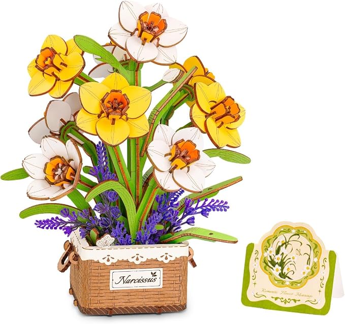 Rowood 3D Puzzles for Adults, Mother's Day DIY Wooden Flower Narcissus Craft Kit by RowoodAssembleArtDecorateLife