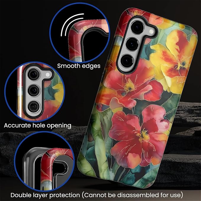 Case for Samsung Galaxy S23 Case, Vintage Floral Girly Design Hybrid Dual - Image 3