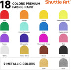 Shuttle Art 18 Colors Fabric Paint, 250ml/8.45oz, Permanent Soft Fabric Paint - Image 2