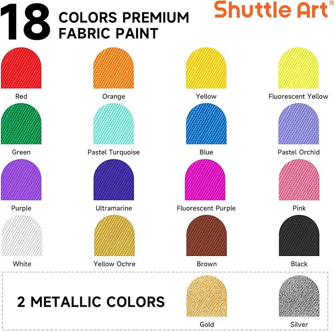 Shuttle Art 18 Colors Fabric Paint, 250ml/8.45oz, Permanent Soft Fabric Paint - Image 2
