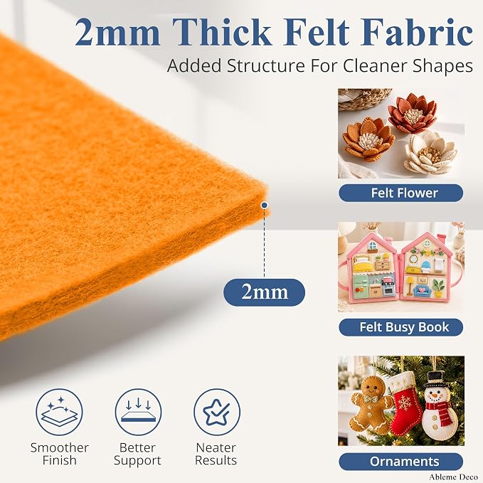 12" x 12" Felt Sheets for Crafts, 2mm Stiff Felt Fabric, Polyester Felt Squares - Image 2