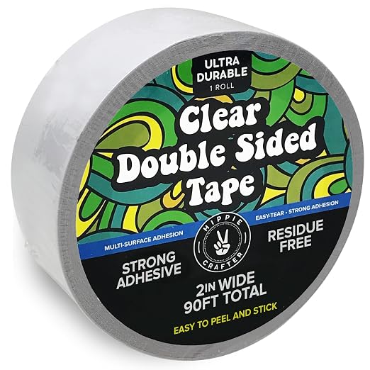 HIPPIE CRAFTER Clear Double Sided Tape, 2 Inch Wide Heavy-Duty Adhesive by HippieCrafter