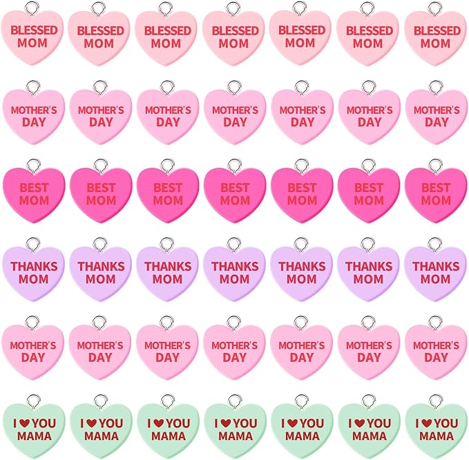 Augshy 64 Pcs Mother's Day Resin Charms, Mom Conversation Heart Charm | Love by Augshy