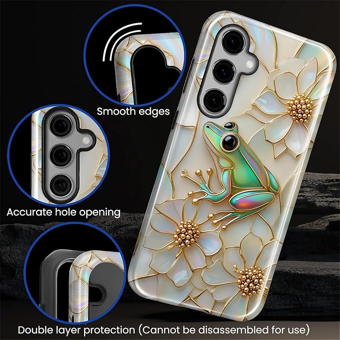 for Samsung Galaxy S25 Case, Stained Glass Frog Flowers Pattern Glossy 2 in 1 - Image 5