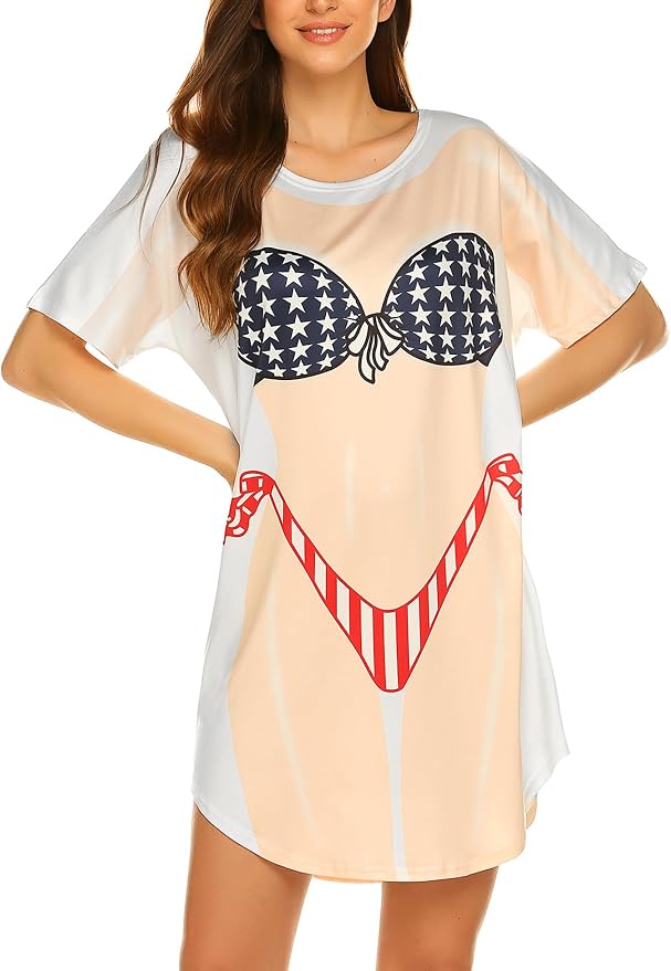 Ekouaer Women's Bikini Shirt Cover Up Short Sleeve Cute Bikini Print Cover-Up - Image 3