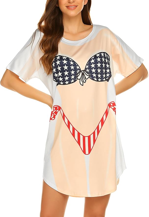 Ekouaer Women's Bikini Shirt Cover Up Short Sleeve Cute Bikini Print Cover-Up - Image 3