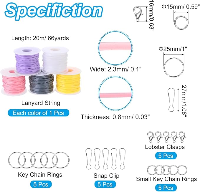 PATIKIL Lanyard String Kit, 5 Rolls Plastic Lacing Cord Gimp String Lanyard - Image 2