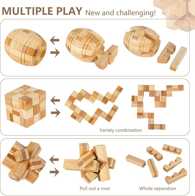 VolksRose 15pcs Wooden Brain Teaser Puzzles, IQ Challenge Puzzle Games - Image 3