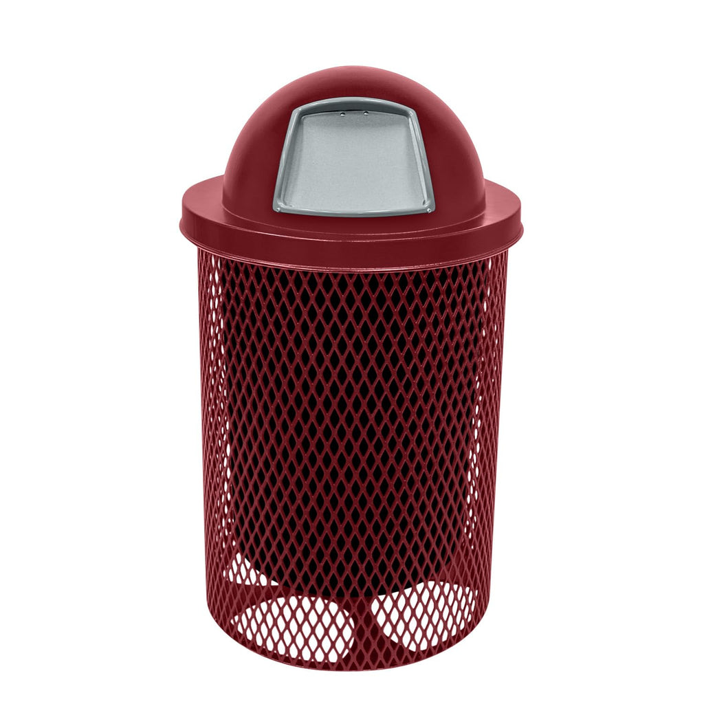 COATEDOUTDOORFURNITURE RDT-BUR Heavy Duty 32 Gallon Round Trash Receptacle, Liner Included, Burgundy with Dome Lid, Made in America