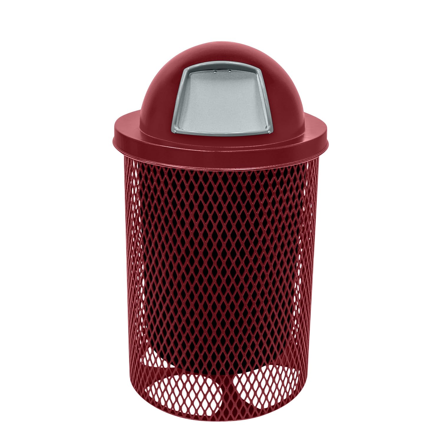 COATEDOUTDOORFURNITURE RDT-BUR Heavy Duty 32 Gallon Round Trash Receptacle, Liner Included, Burgundy with Dome Lid, Made in America