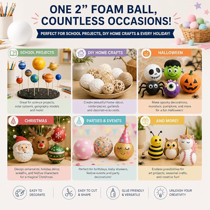 Evershine 30 Pack 2 Inch Craft Foam Ball - Image 6