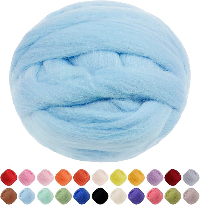 JeogYong Needle Felting Wool, 7.05oz Wool Roving Chunky Wool Yarn, Sky Blue by JeogYong