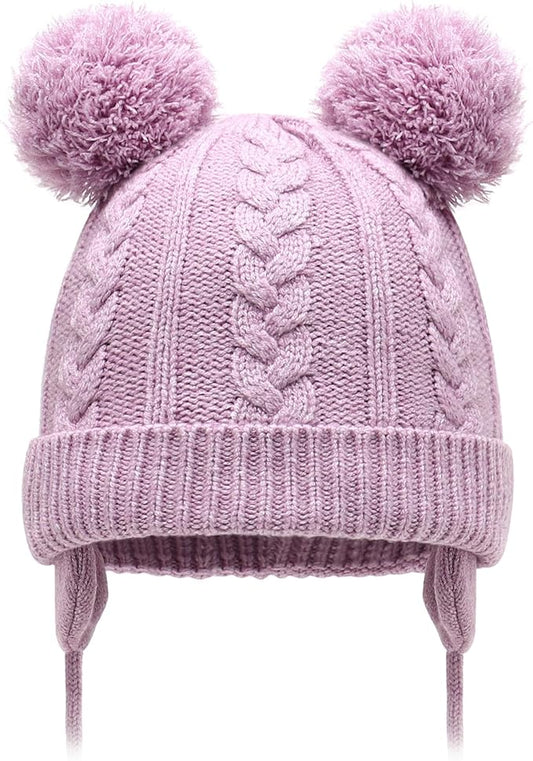 Duoyeree Toddler Winter Hat with Earflap Scarf Hood Thick Warm Kids Skull Cap for Baby Girls Boys