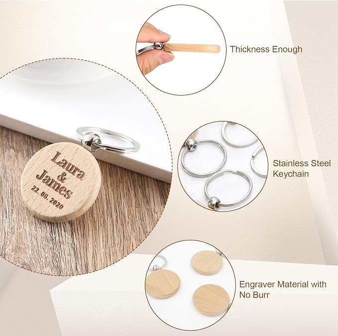 Blank Wooden Keychain Set 100 Pcs 1.5 Inch Round Key Tag | Engraving Blanks - Image 3