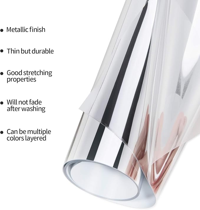 Gatichetta Silver Heat Transfer Vinyl Roll, Metallic Foil Iron On Vinyl 12" X - Image 4