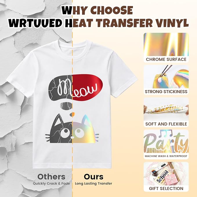 Holographic Gold Metallic Foil Heat Transfer Vinyl, Chrome HTV Easy to Cut & - Image 5