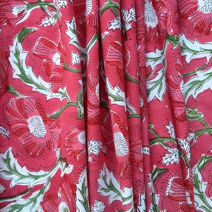 E-Tailor® Indian Ethnic 100% Cotton Voile Running Hand Block Print Natural - Image 3