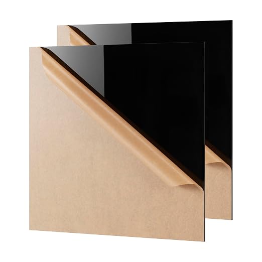KAITELA Black Acrylic Sheet 12" x 12" Cast Plexiglass Square 1/8" Thick Plastic by KAITELA