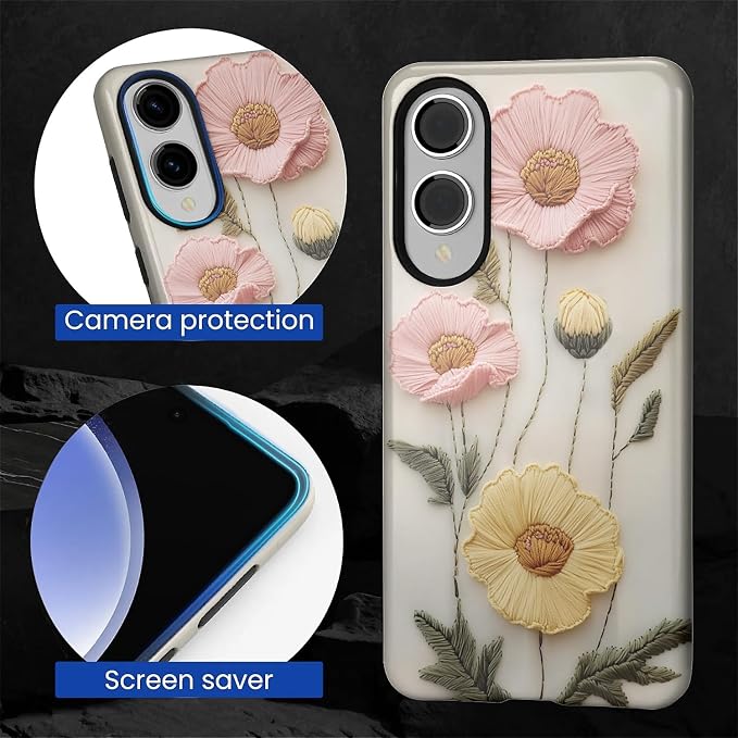 Case for Samsung Galaxy S25 Edge Case, Faux Embroidery Boho Floral Design - Image 2