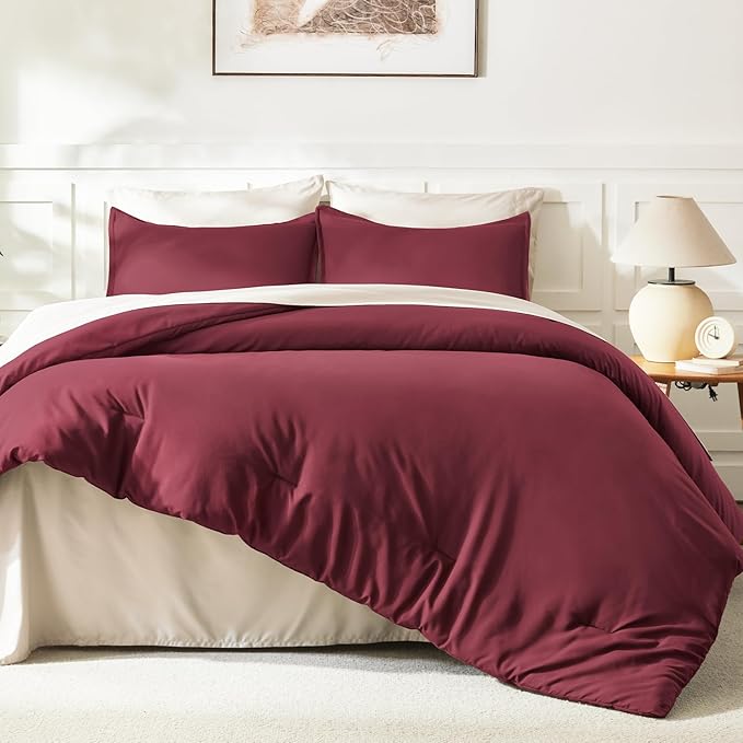 Litanika Burgundy Red Comforter Set King Size, 3 Pieces Lightweight Solid - Image 6