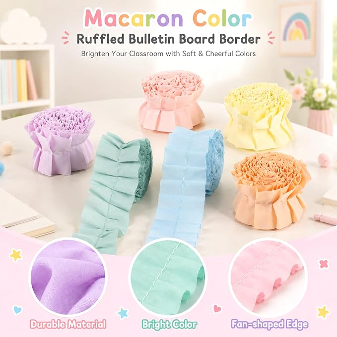 6 Rolls 40 Ft Ruffled Bulletin Board Borders Back to School Classroom Decor - Image 3