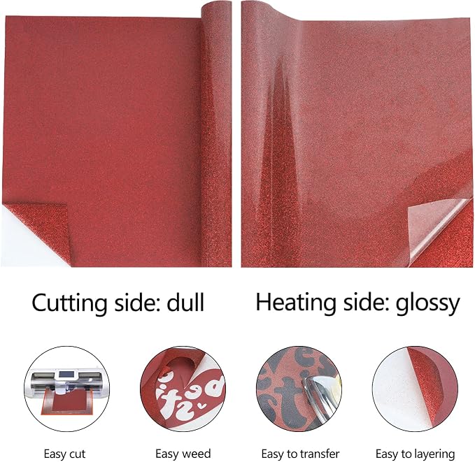 guangyintong Glitter Heat Transfer Vinyl HTV Rolls, Glitter Red HTV Vinyl - Image 5
