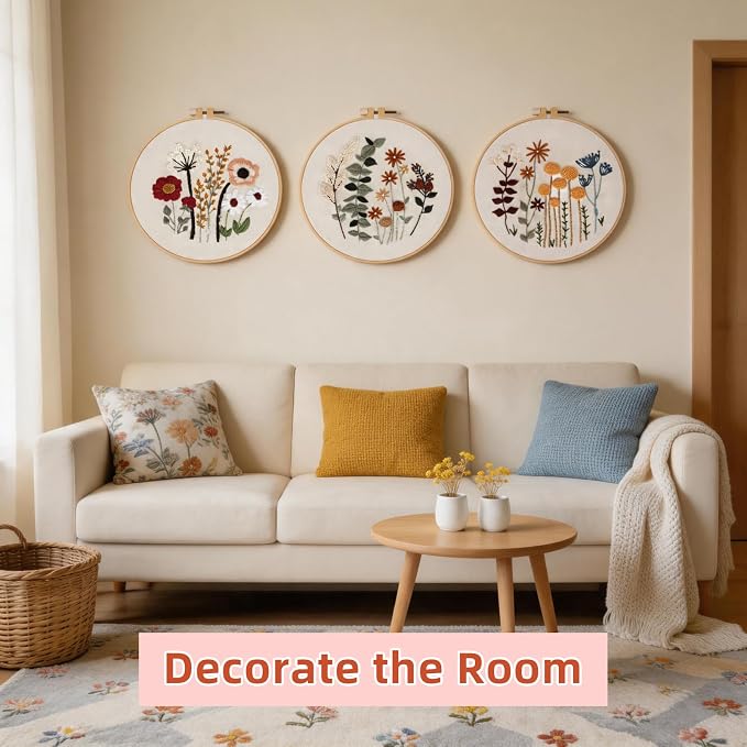 Herdiese Embroidery Kit for Beginners & Adults, 3 Floral Patterns & Hoop | - Image 7