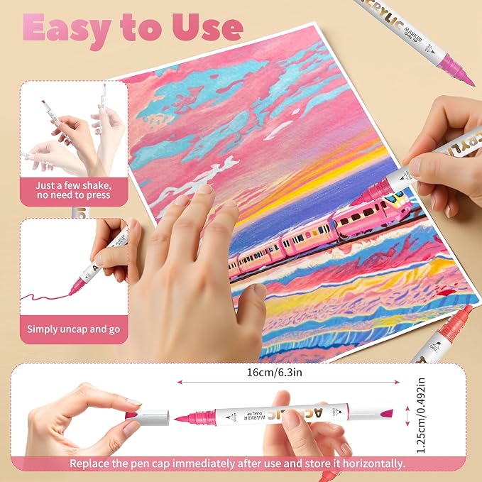 Pink Skin Acrylic Paint Pens, Water Based 12 Colors Dual Tip Acrylic Paint - Image 6