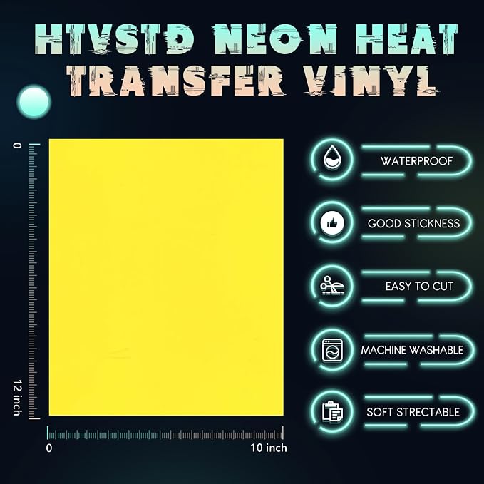 HTVSTD Neon HTV Heat Transfer Vinyl 10 Sheets 12×10in Iron on Vinyl | Neon - Image 2