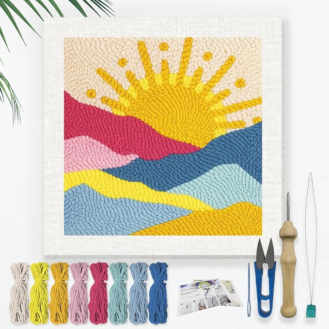 Doodlream Colorful Mountain Sun DIY Punch Needle Embroidery Kit by Doodlream