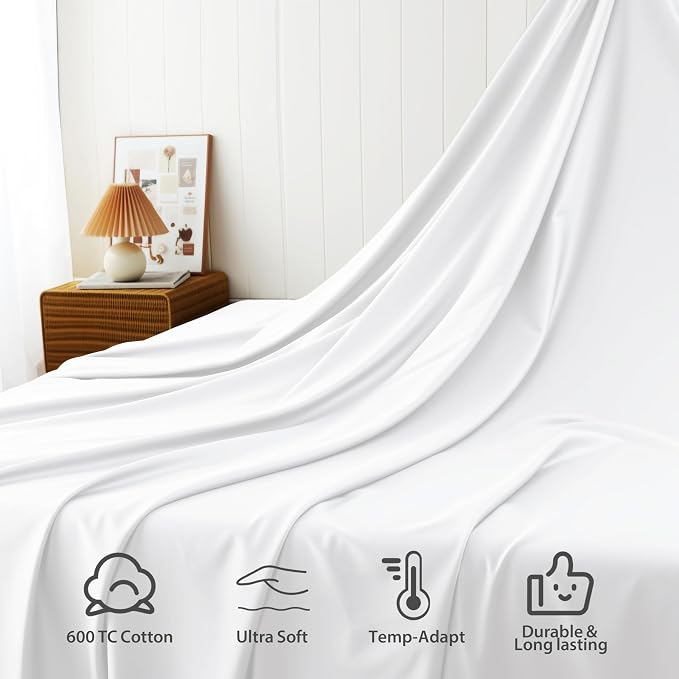Cotton Flat Sheets Only, 600 TC 100% Cotton Flat Sheet Top Sheet Only, Twin - Image 4