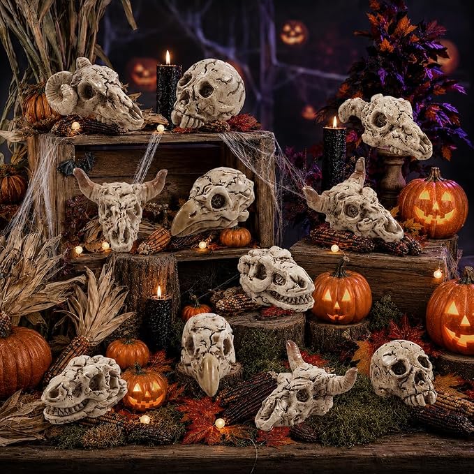 DIYDEC 100pcs Halloween Mini Skulls, 5 Styles Miniature Resin Skeleton Heads - Image 2