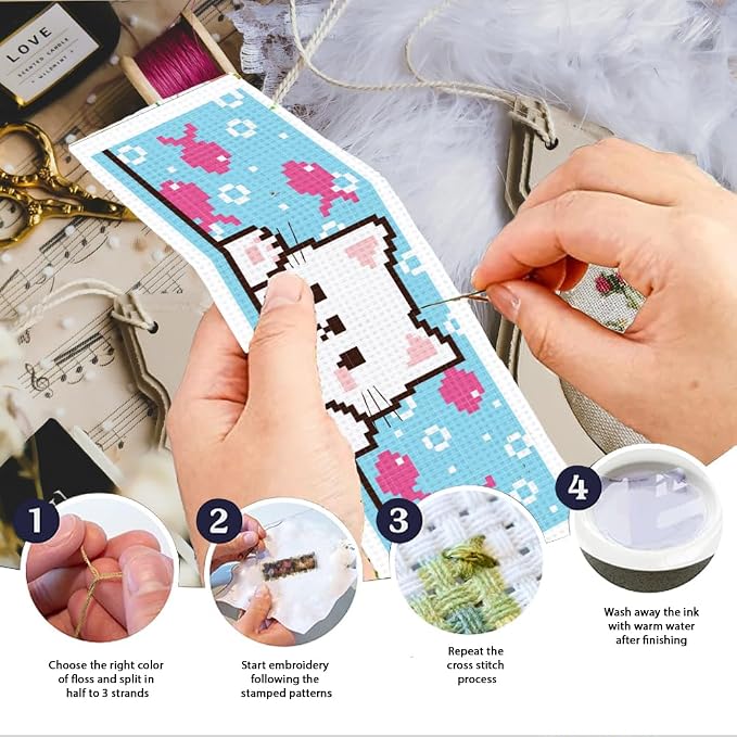INFUNLY 6pcs Cartoon Cat DIY Cross Stitch Bookmark Kits - Image 4