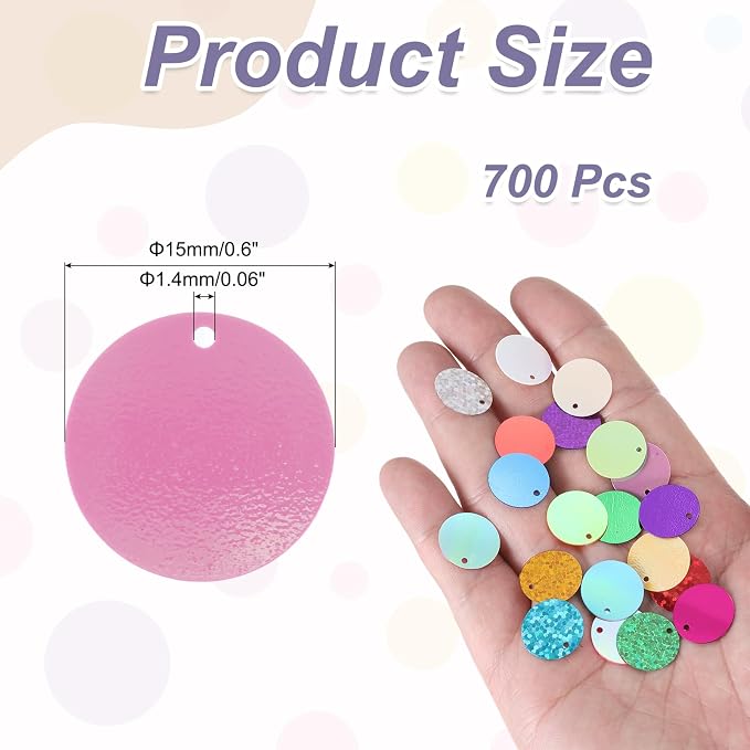 MECCANIXITY 700 Pcs Flat Round Sequins 15mm/0.6 Inch Loose Paillettes Craft - Image 2