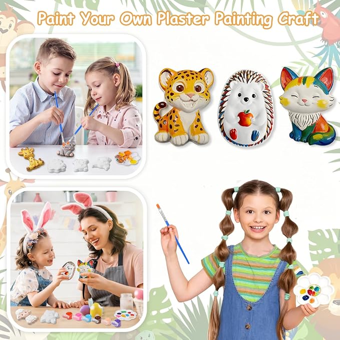 Yamgqus 24 Pcs Paint Your Own Plaster Jungle Animals Painting Kit, DIY Ceramic - Image 3