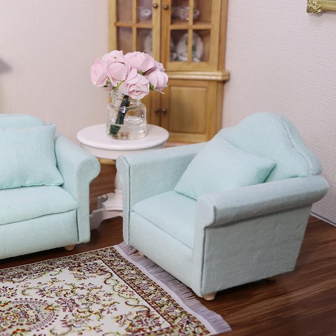 Dollhouse Couch with Pillow 1 12 Scale Miniature Sofa Arm Chair Living Room - Image 5