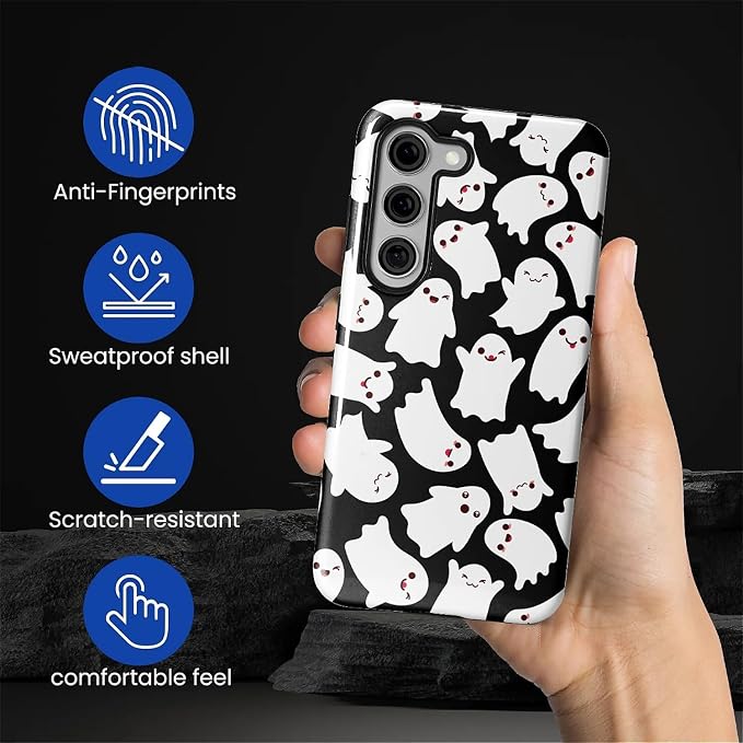 Case for Samsung Galaxy S23 Case, Halloween Ghosts Bats Design Hybrid Dual - Image 5