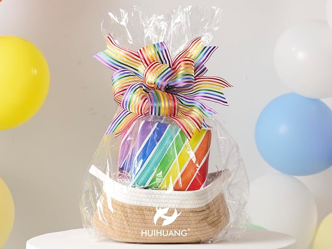HUIHUANG Rainbow Stripe Sheer Wired Ribbon 2.5 inch Multi-Colored Stripes Wire - Image 8