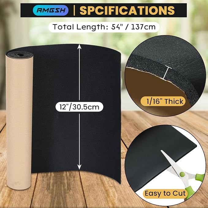 Sponge Neoprene with Adhesive Foam Rubber Sheet, 1/16” Thick X 12” Wide X 54” - Image 2