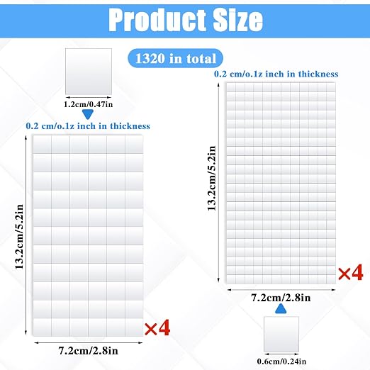 Lusofie 1320Pcs Square Foam Sided Adhesive Sticker Set 3D Pop White 2-Side Foam - Image 2