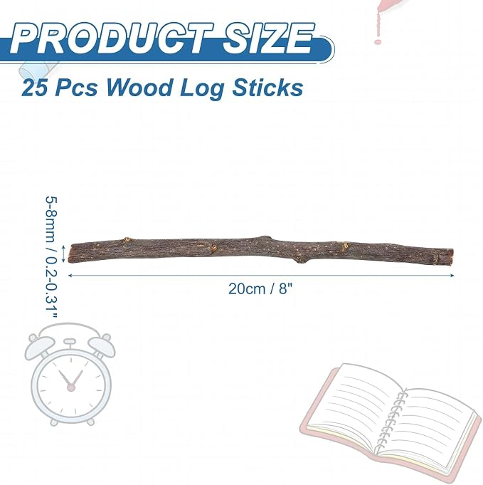 PATIKIL 25 Pcs 8inch Wood Log Sticks, 0.2-0.31inch in Diameter Natural Driftwood - Image 2