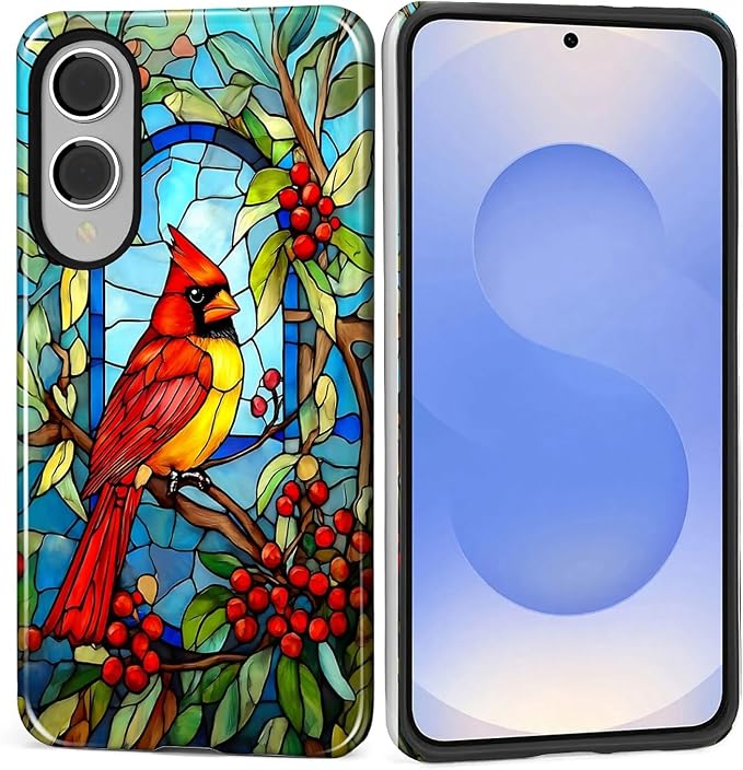 for Samsung Galaxy S25 Edge Case, Stained Glass Cardinal Bird Pattern Glossy 2 by Teonvpu