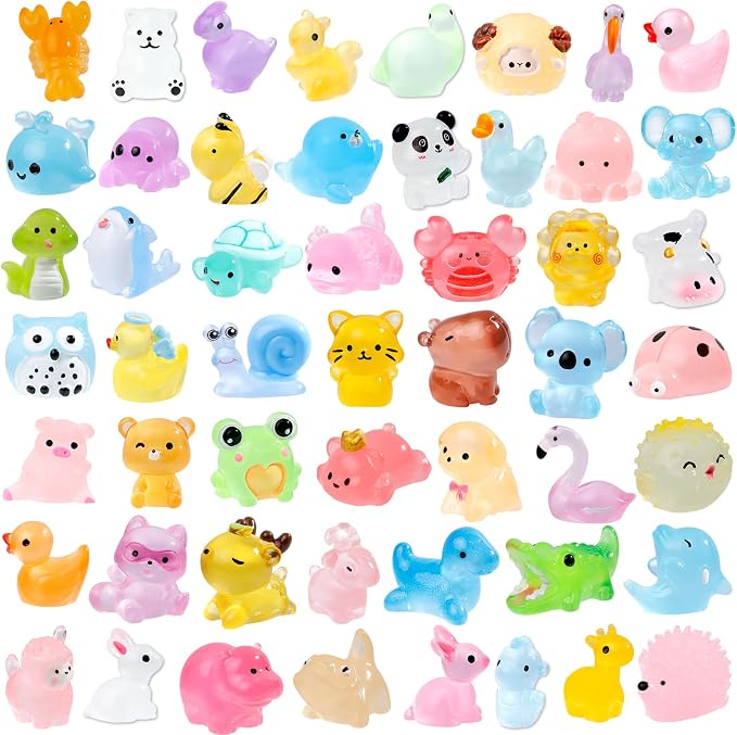 52Pcs Luminous Mini Resin Animals 52 Styles Miniature Glow in the Dark Resin by ywevyezc