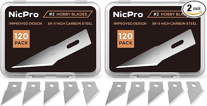 Nicpro 120 PCS Hobby Blades Set SK-5, Utility Refill #2 Art Blades Refill by Nicpro