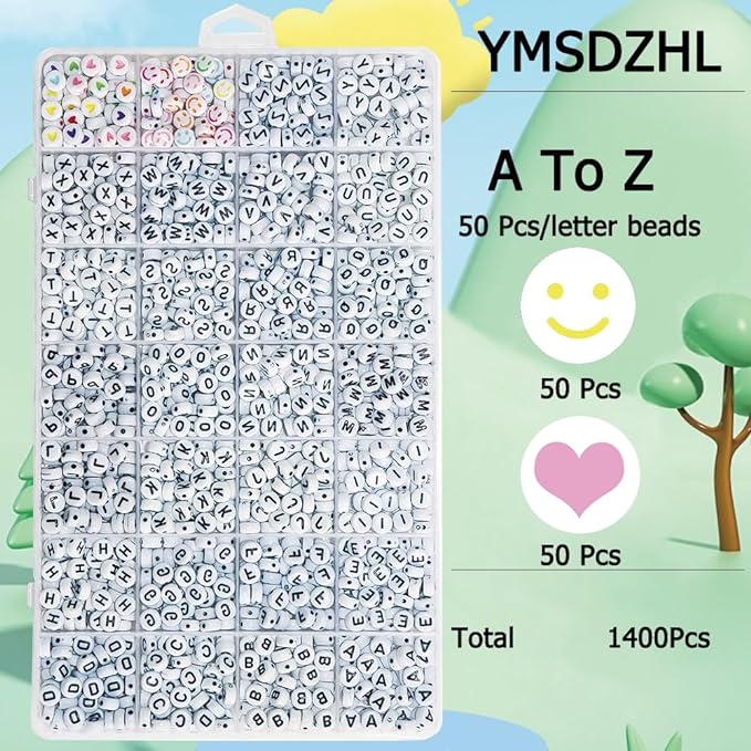 YMSDZHL Alphabet Beads A-Z 1300+Pcs Letter Beads, Acrylic 4x7mm Round Letter - Image 3