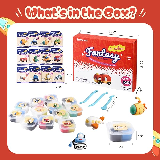 Both idea Air Dry Clay Kit, Car Theme | 12 Packs, Non-Toxic Kids Gift | School - Image 3