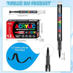 Surcotto 12 PCS Black Acrylic Paint Markers, Soft Brush Tip Acrylic Paint - Image 2
