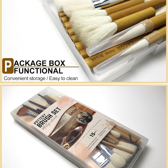 GACDR Pottery Brushes for Glazing, Wool Bamboon Hake for Pottery, Watercolor - Image 4