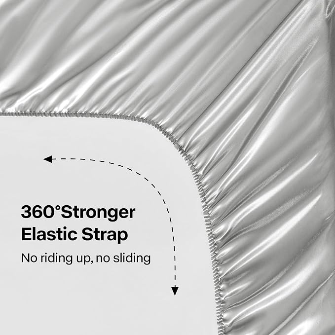 BEDELITE California King Sheets Set, Luxury Soft Grey Satin Sheets - Image 4