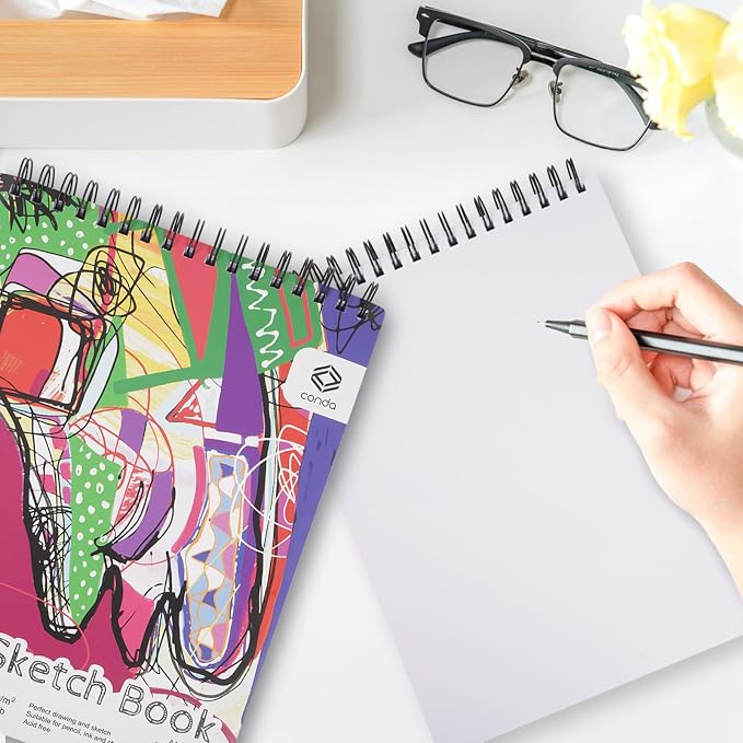 CONDA 9 x 12 Inch Sketchbook, Top Spiral Bound Sketch Pad, 100 Sheets, Durable - Image 6